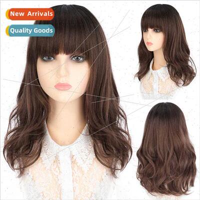 Wig head covering female long curly hair gradient color simu