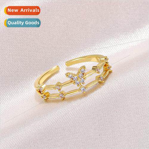 mple butterfly open ring Alloy diamonds ins girly