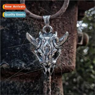 Punk domineering men tanium steel necklace skull cow head an