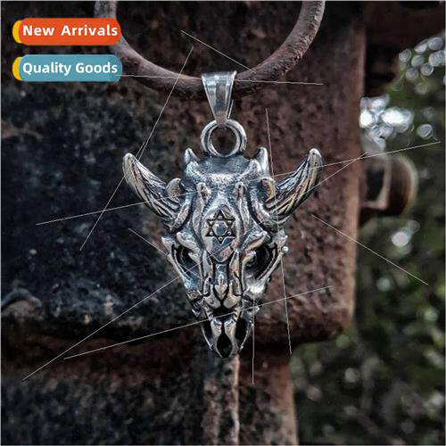 Punk domineering men tanium steel necklace skull cow head an