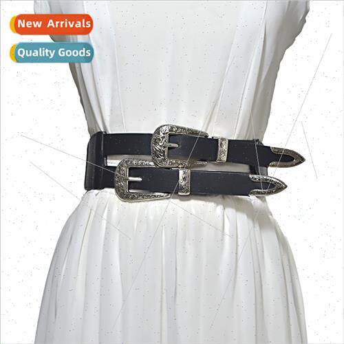 Vintage floral pattern alloy pin buckle women elastic wide b