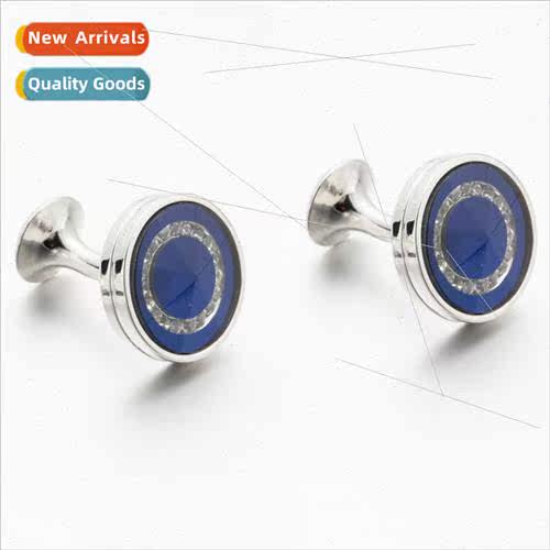 Round blue crystal cufflinks men French shirt cufflinks high