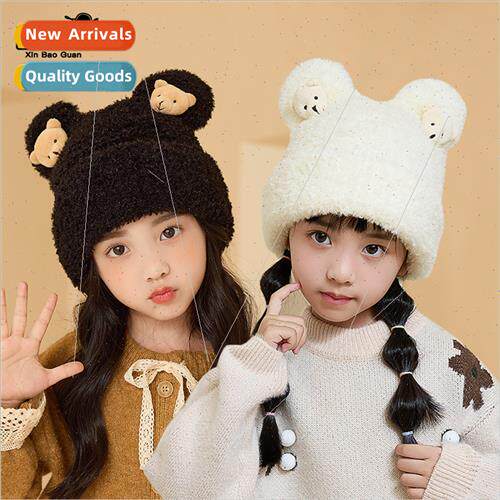 2159 winter warm children hats cute bear knted wool cap men