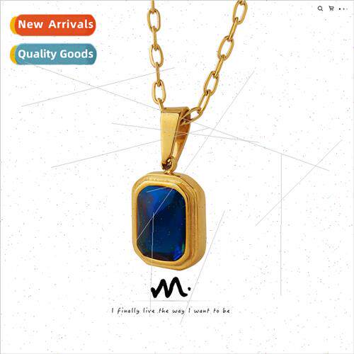 Europe tanium steel plated casual inlaid blue crystal pendan