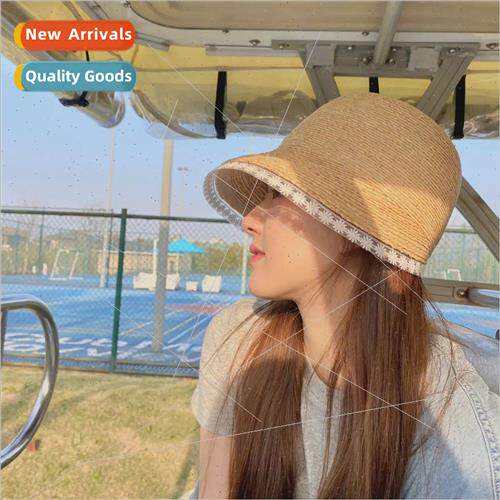 French fisherman hat children summer daisy lace edge flutter