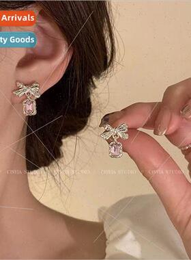 Bow tie zirconia earrings female niche atmosphere earrings e