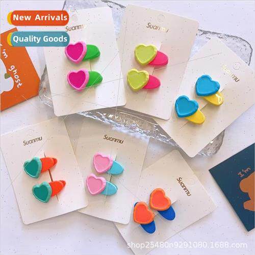 New children fluorescent color love heart hair clips ltle gi