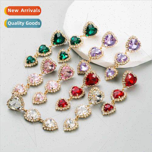 Fashion new multi-layer love earrings inlaid diamond coloure