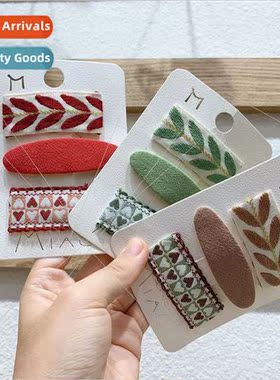 Korea retro fabric embroidery geometric hairpin girl lace lo