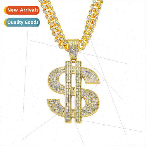 Hip Hop Drilling Dollar Pendant Cuban Chain Necklace Hipster
