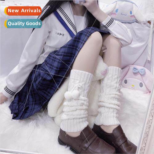 Japanese lola bow cute fur ball knted sock cover female wint