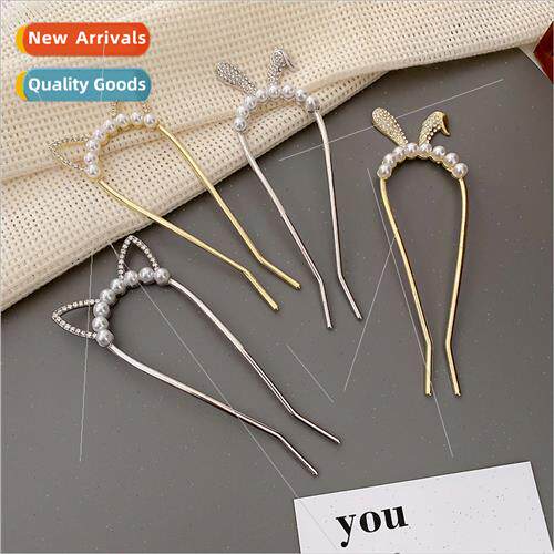 u-shaped pearl hairpin Korean senior sense simplicy girls pi