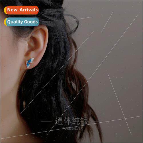 s925 silver plated butterfly wings earrings enamel niche pre