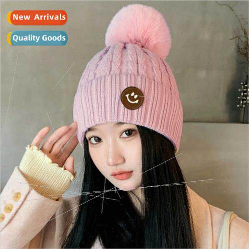 Autumn winter new smiley face wool cap female Korean student