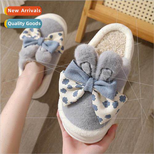 Bow tie cotton slippers female fall and winter warm indoor c