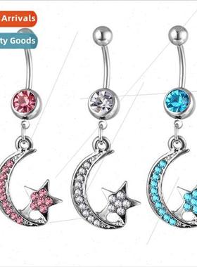 Europe piercing creative navel jewelry diamonds stars moon b