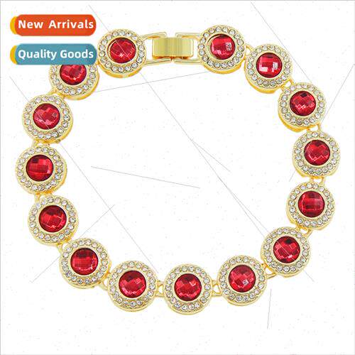 Europe hip-hop round red diamond splicing men bracelet brace