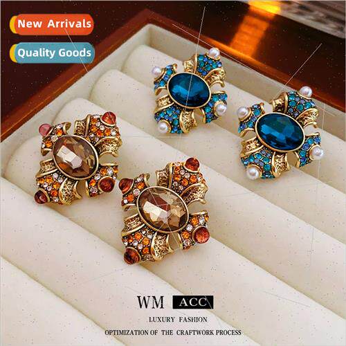 Earrings Pearl diamond retro court work jewelry female