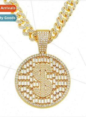 Europe hip-hop full diamonds dollar round card hollow pendan