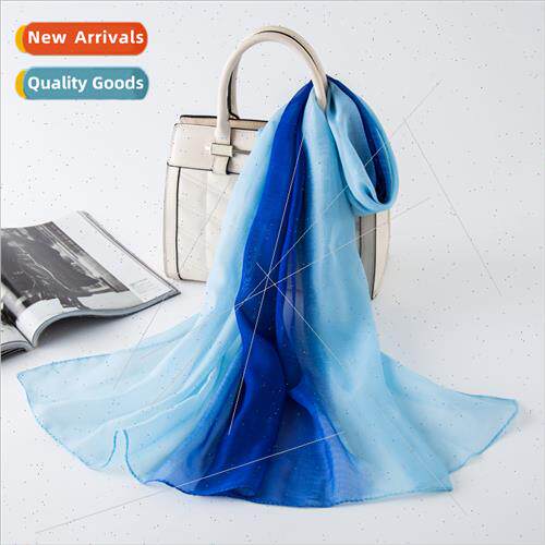 New small size gradient color ladies silk scarf summer outdo