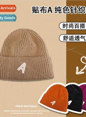 Autumn and winter hats womens versatile letters patch knit c