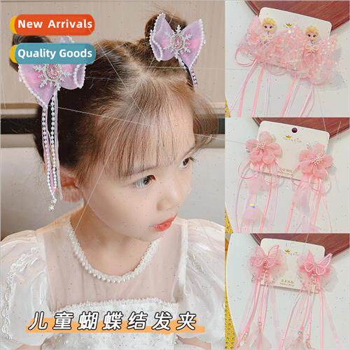 Children Frozen Elsa pair clip princess bow hairpin girls ta