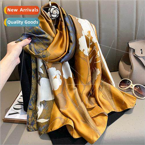 Retro printing silk scarf female fashion simulation silk tem