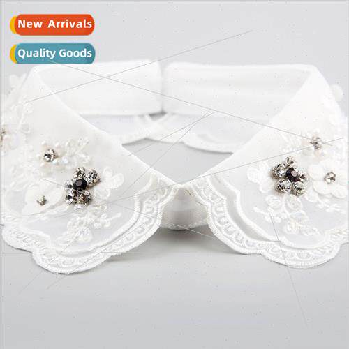 Korea new women fall winter collar beaded rhinestone shirt f