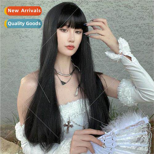Manga bangs wig female black long straight Europe fluffy lon