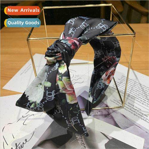 new hair accessories side large bow floral hair band retro e