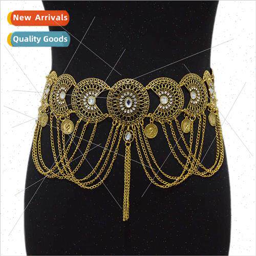 Europe summer new women belt rhinestone inlaid retro metal c