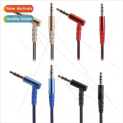 1 meter 3.5mm audio cable single elbow braided male to male