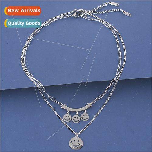 Stainless steel jewelry simple multi-layer smiley face neckl