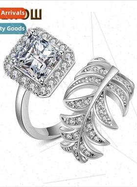 Fashion new creative opening ring women wh AAA zirconia leaf