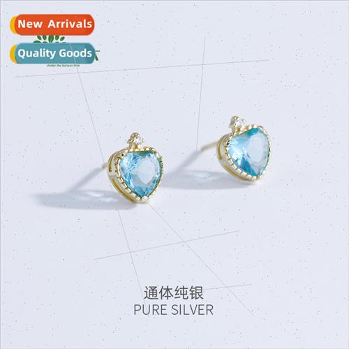 S925 silver plated sapphire love earrings simple versatile h