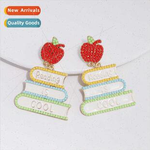 Cute cartoon strawberry book earrings English letters drop o
