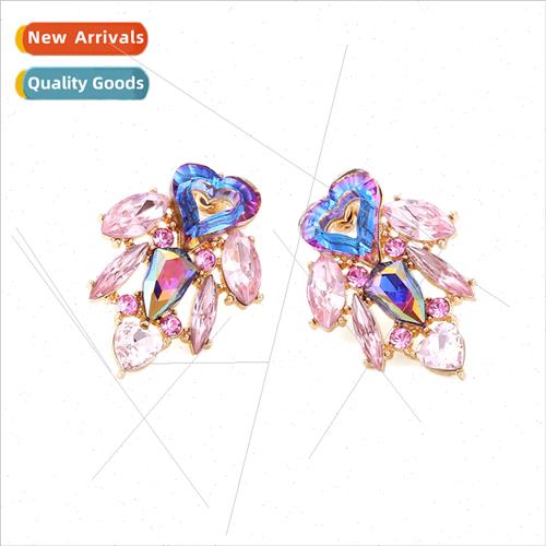 Sweet fresh heart-shaped rhinestone earrings personalized si