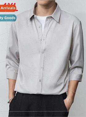 Shirt men seven-quarter sleeve drape summer loose solid colo