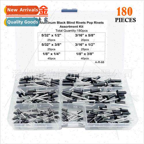 180pcs US 1/8 5 32 3 16 Black Aluminum Open End Blind Rivets