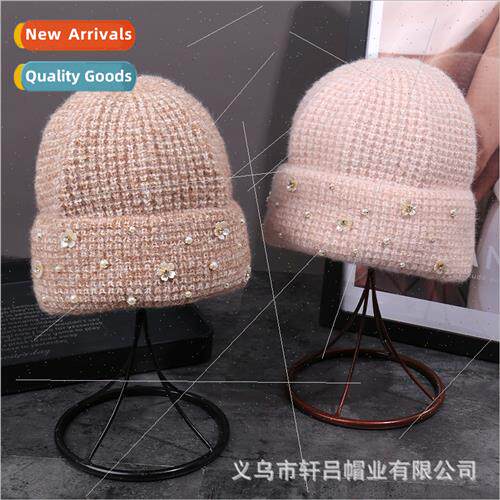 Autumn winter new sweet rhinestone flowers wool cap female K