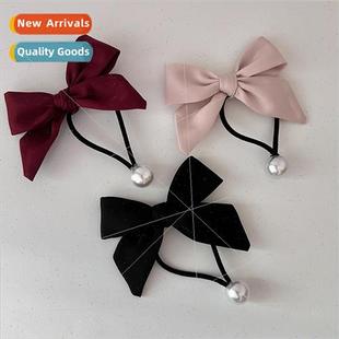 band French tie pearl leat ponytail hair cute Bow sweet