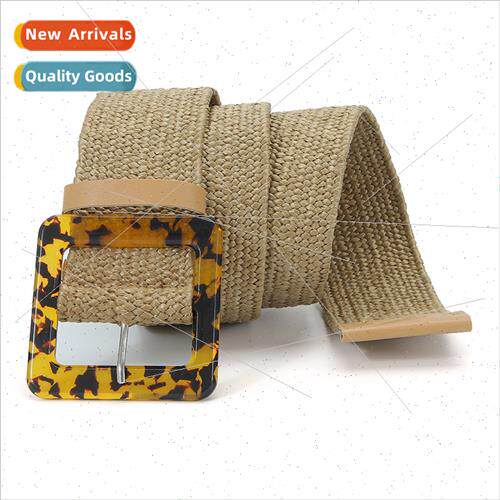 Summer beach leopard square buckle fashion PP grass elastic