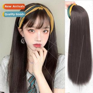 hair lazy half female head black long wig Wig band