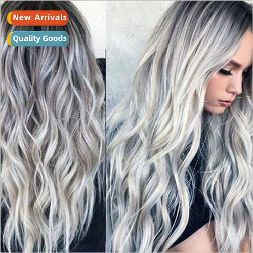 Europe pick dyeing long curly hair COS gray gradient anime w