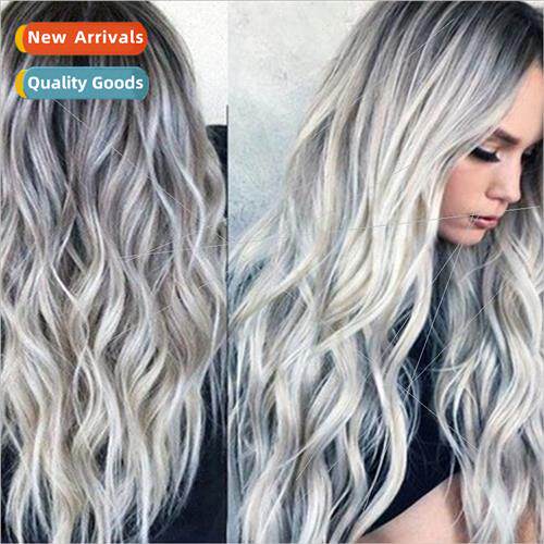 Europe pick dyeing long curly hair COS gray gradient anime w
