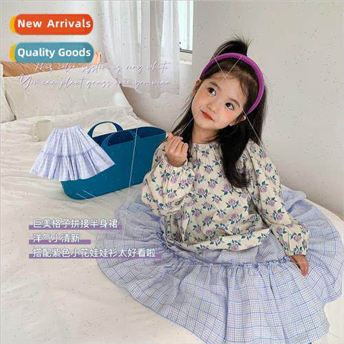 Korea girls plaid splicing skirt in small children in the fa