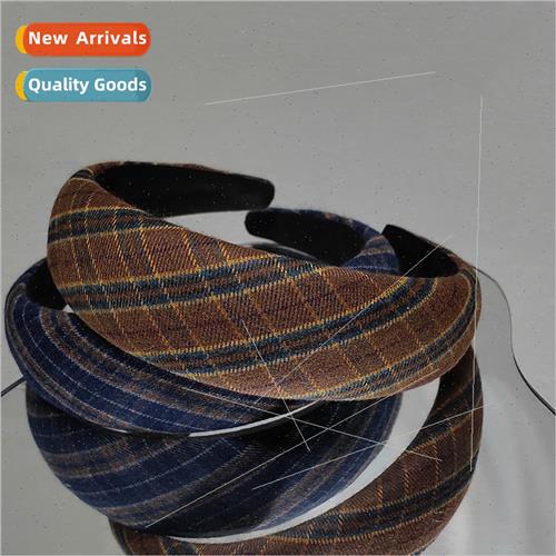 Hair bands vintage plaid sponge headband Korean French exter