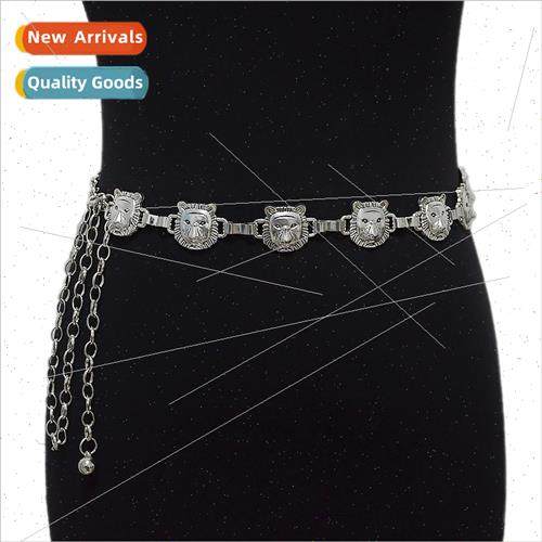Summer new ladies belt fashion retro metal tiger head buckle