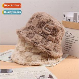 pot hat fisherman thickened fem plaid warm wool new lamb