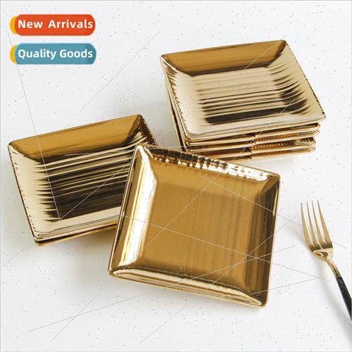 Golden ceramic tableware  luxury horizontal pattern quadrila